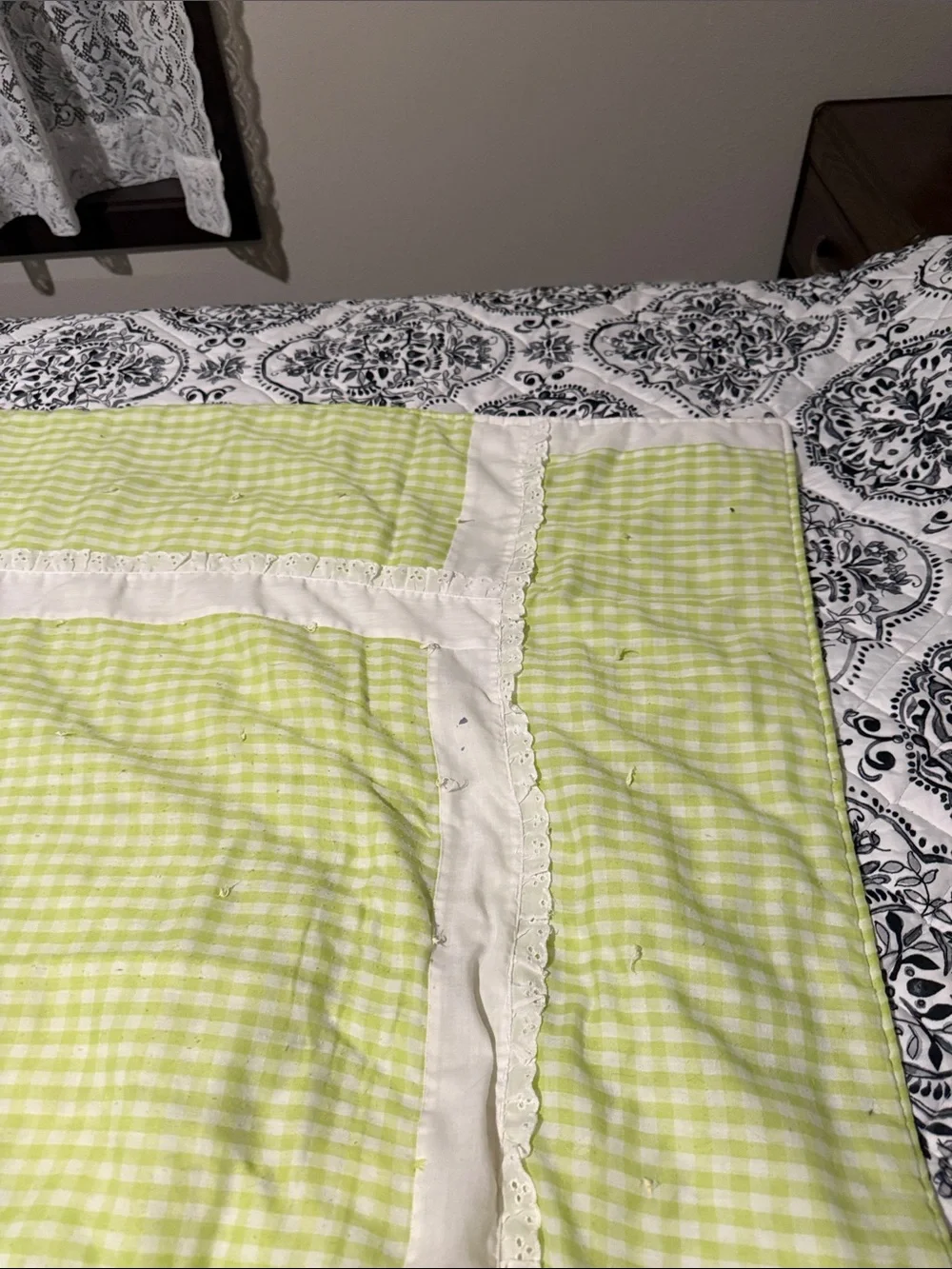 Light Green Gingham Decorative Quilted Throw